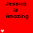 Red background displays "Jessica is Amazing" text with white heart symbols appearing in vertical across the