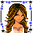 A 4x3 contact sheet of an animated AIM buddy icon featuring a cartoon woman with long brown hair, pixelated body parts, and text fragments arranged in a grid layout.