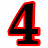 A static image displays a large black number 4 with red outline above partial black letters HS with red outline on white background.