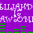 Purple background with white pixelated text repeating 'ELIJAHDELIJAH' and 'AWSONAWSON', green horizontal bars below each line, animated vertical shift of all elements.