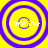 Four identical circular icons with concentric purple rings on a yellow background, each displaying the text 'Caroline' in white pixelated font.