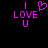 Pixelated pink text and heart symbol on black background, with one version showing a heart replacing the 'O' in 'LOVE'.