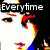 six showing a person with red hair and blue clothing, each displaying different text overlays in various colors