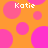 Pixelated orange background with scattered pink circles and four instances of the text 'Katie' in white pixelated font.