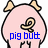 Pixelated pink pig butt with two light brown horns, black outline, and blue text reading 'pig butt' on left and 'so what' on right.