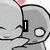 Two gray cartoon figures embrace; one figure's eye changes from a black rectangle to a white heart shape while the other displays 'hugs' text.
