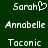 Pixelated text names on dark green background with one name featuring a heart symbol replacing the 'o' in Sarah.