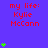 Purple background with red text 'my life: Kylie McCann' repeated across the image and green heart symbols scattered throughout.