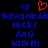 Red heart symbol above blue text reading 'savanaah savannaah nicky ang lauren' on black background, with repeated left and right side elements.