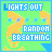 identical pixel-art icons featuring a green background with yellow shapes, blue text reading 'LIGHTS OUT' and 'RANDOM BREATHING', and small blue dots scattered across the design