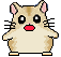 Pixelated hamster character with beige fur, pink inner ears, black eyes, and red mouth in various expressions across a