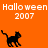 Pixelated black cat walking on orange background with "Halloween 2007" text in white, three distinct poses shown across the image.
