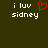 Dark green background with white pixelated text 'i luv sidney' and a red heart symbol in the top center.