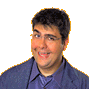A cartoon avatar of a person in a purple shirt and blue jacket with exaggerated facial features, transitioning through multiple expressions from neutral to wide grins.