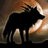 Black silhouette of a wolf-like animal with raised ears against a brown and white textured background, displayed in four