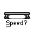 Pixelated character in blue outfit on gray platform with 'Speed?' text below, showing motion frames from jumping to standing.