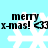 Pixelated holiday-themed icon with light blue background, white snowflakes, and black text reading "merry x-mas! <33" in four identical quadrants.