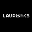 Two identical pixelated text strings 'LAURish<3' displayed side-by-side on a black background with white characters.