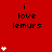 Red background with black text 'i love lemurs' and white heart symbols in various quantities