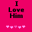 A bright pink background displays the text "I Love Him" in bold black letters above a of five pixelated hearts, with one heart changing color between two states