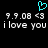 A static pixel art image with a cyan heart symbol above repeated text reading '9.9.08 <3 i love you' in white on black.