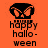 Pixelated orange background with black text reading 'happy hallow-ween' and a black crown icon with orange butterfly wings above the text.