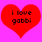 Two red heart shapes on a bright pink background with black text reading 'i love gabbie' inside each heart.