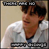 Six- of movie stills with overlaid text forming a phrase, showing characters in various scenes including one holding an axe and another hugging