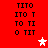 Red background with black pixelated text blocks and white/pink star icons in motion.