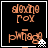 Pixelated orange text on black background with white pixel-art alien, displaying 'slyne rox' and 'phnag' in four showing animation frames