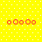 Yellow background with white dots and four red circular icons arranged in two , each icon showing a central dot surrounded by concentric rings