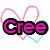 Pixelated graphic with pink text 'Cree' over a heart outline in pink and cyan, set against white background.