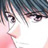 Pixelated anime-style portrait of a person with dark hair and closed eyes, rendered in soft pink and white tones against a dark checkered background.