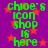Green text on purple background with red stars, repeating 'chloe's icon shop is here' in a pattern