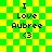 Green and yellow checkered background with pixelated text "I Love Aubree <3" in black, featuring animated light effects on the right side.