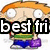 Animated cartoon character with orange hair, green-and-yellow striped shirt, blue pants, purple backpack, and red straps, showing text overlay and facial expression changes.