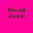 A bright pink background displays repeated 'FionaS Rules!' text with purple stars, featuring a gray rectangular cutout in the bottom-right corner.
