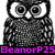 Pixelated owl icon with large eyes and patterned feathers, featuring three distinct text overlays in purple, yellow, and red colors.