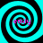 Four cyan and black spiral patterns arranged in a , each containing pink text reading 'emily' at the center