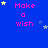 Blue background with pink text 'Make a wish' repeated in , yellow and gray stars scattered across the scene