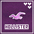 A contact sheet of seven pixelated animated buddy icons featuring a flying seagull logo and the text "HOLLISTER" on various solid backgrounds with heart symbols in the top-right corner.