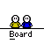 Pixel art of two figures standing side-by-side, one in yellow shirt and one in blue shirt, with text "Board" below them on a gray background.