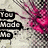 Animated icon with pink floral bursts on a textured background, displaying sequential text phrases.