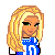 Pixel art contact sheet showing three frames of a cheerleader-themed animated icon with blue and white color scheme, featuring character headshot, midsection, and feet holding basketball.