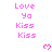 Pixelated pink text and heart symbols arranged in a pattern on white background with gray corner overlay