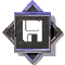 Six diamond-shaped icons with blue borders display a white pixelated symbol on dark backgrounds, arranged in two of three