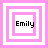 Four variations of a pink and white square frame with the name "Emily" in black text, each showing different layer arrangements.