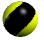 Yellow and black striped spherical object rotates through multiple angles against gray background