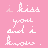 A pink background displays repeated text "i kiss you and i hug you." in varying shades of pink, white, and dark purple across multiple