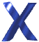 Blue X-shaped icons with metallic sheen displayed in on gray background